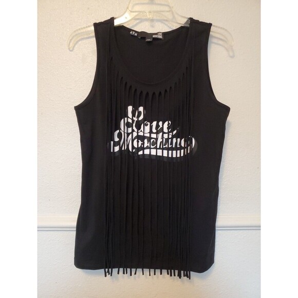 Love Moschino Black Fringe Cut Tank Top 90's Size 6 US  NWT $170 - Picture 1 of 16